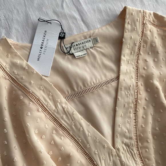 Pretty blush pink dress with feminine lace detail. Molly Bracken. Size Large. - Picture 3 of 10